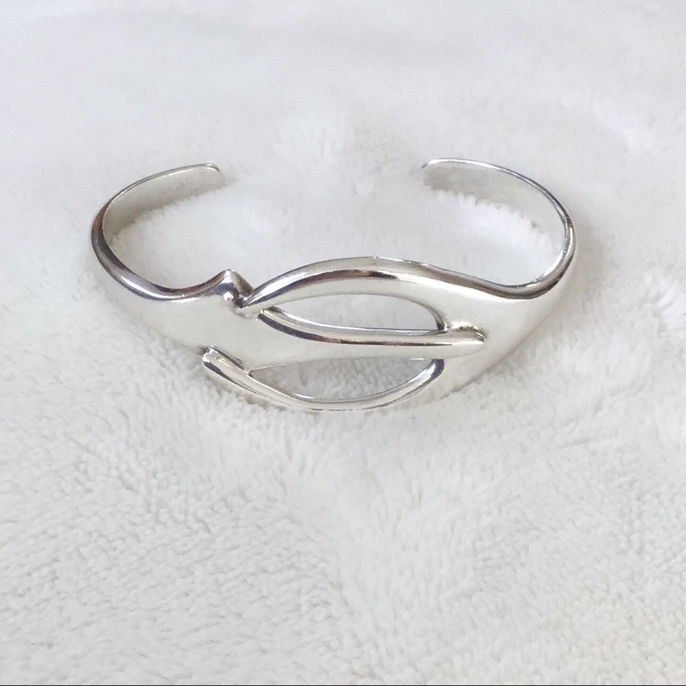 Vintage Mexico 925 Sterling Silver Abstract Modernist Cuff Bracelet 24g